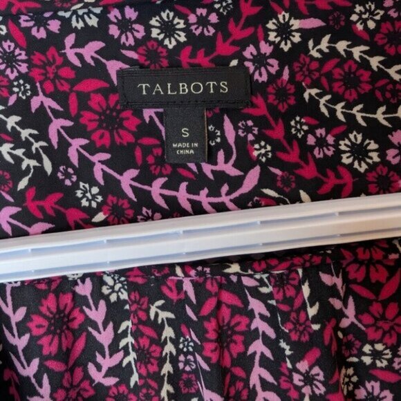 Talbots Black Pink Red Floral Print Long Sleeve Lace Detail Blouse Shirt Women S - Picture 5 of 11